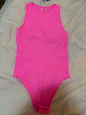 Neon Pink Ribbed One-Piece- sleeveless